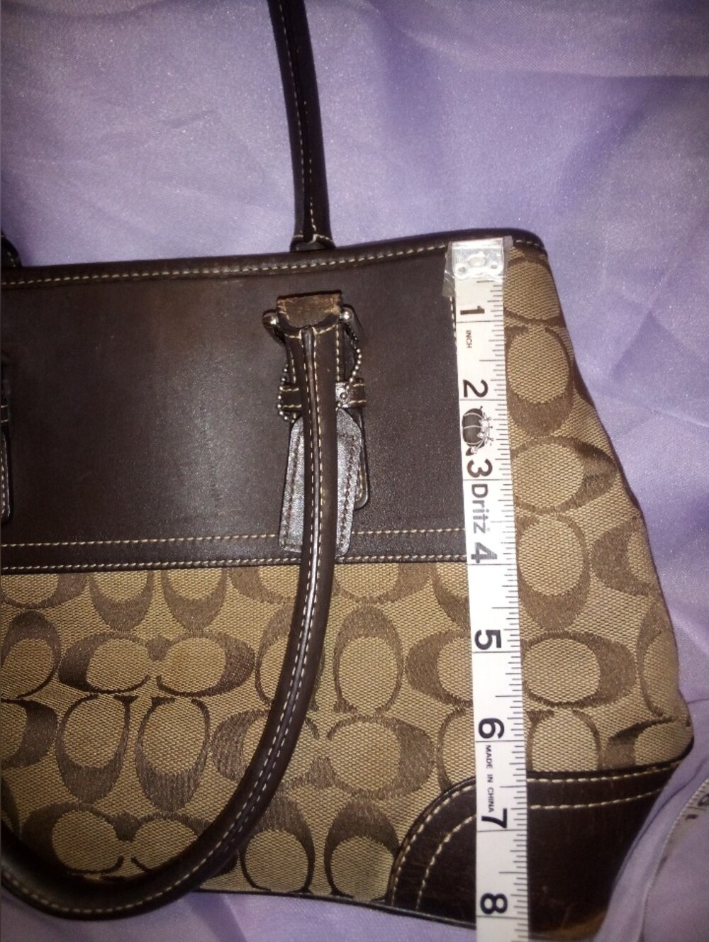 Coach Brown Signature Canvas Tote with Dark Brown Leather Trim - Picture 16 of 16